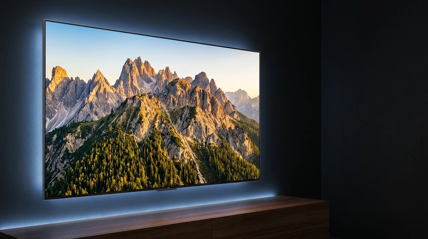 IPTV Premium Paris - Streaming 4K Ultra HD Full HD HD selon votre connexion internet IPTV Premium Paris qualité 4K Ultra HD - Télévision murale affichant un paysage en résolution 4K UHD